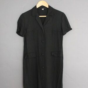 Black linen mini shirt dress